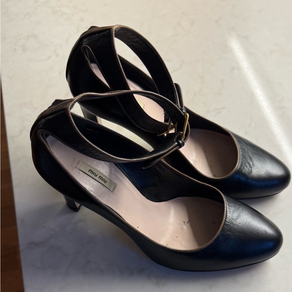 Miu Miu Shoes - Miu Miu Black Leather Heels with Ankle Strap